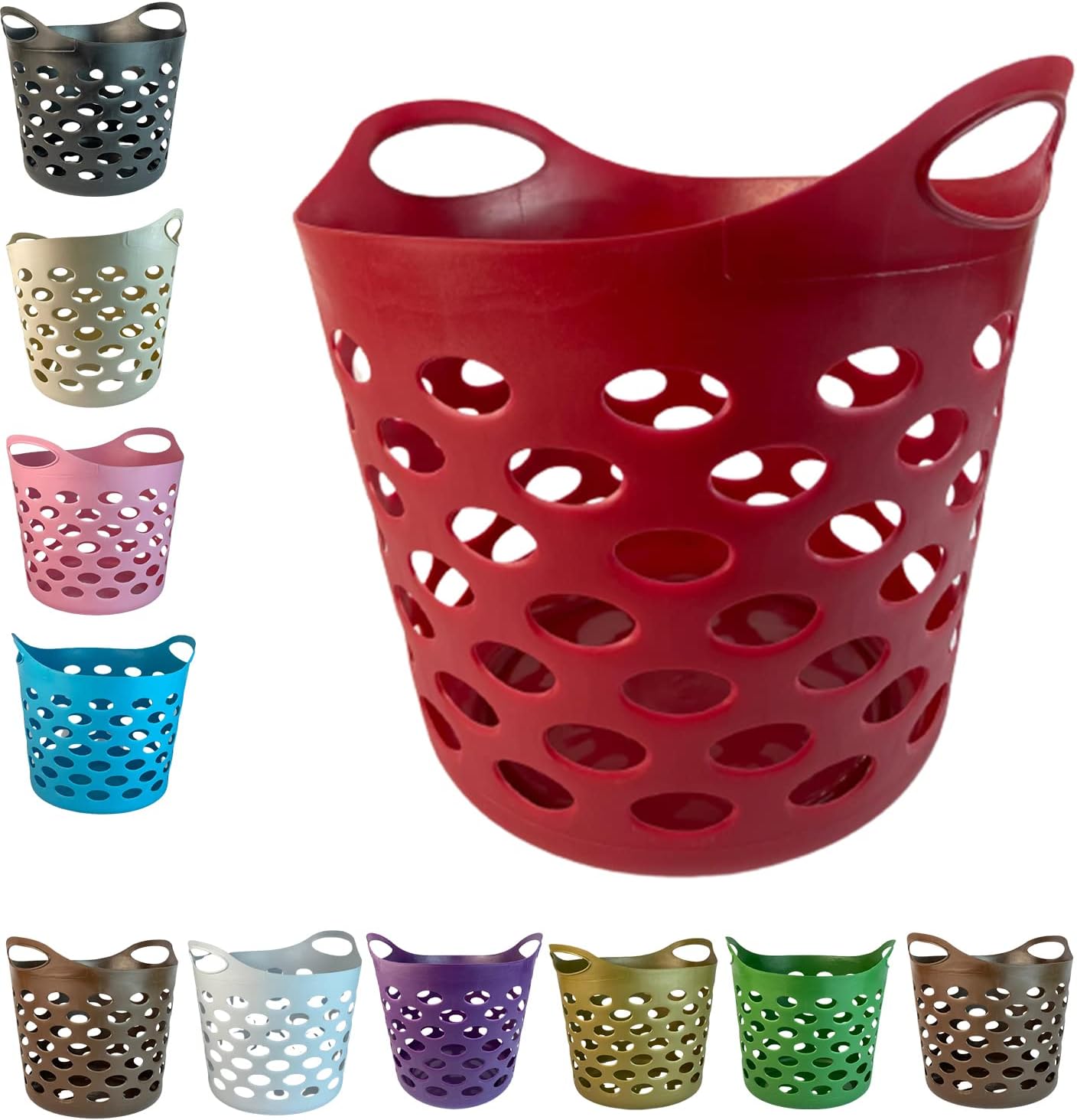 30L Plastic Laundry Basket With Handles Flexi Large Storage Round Hipster Hamper For Clothes Nursery & Home Organisation 13 Colours