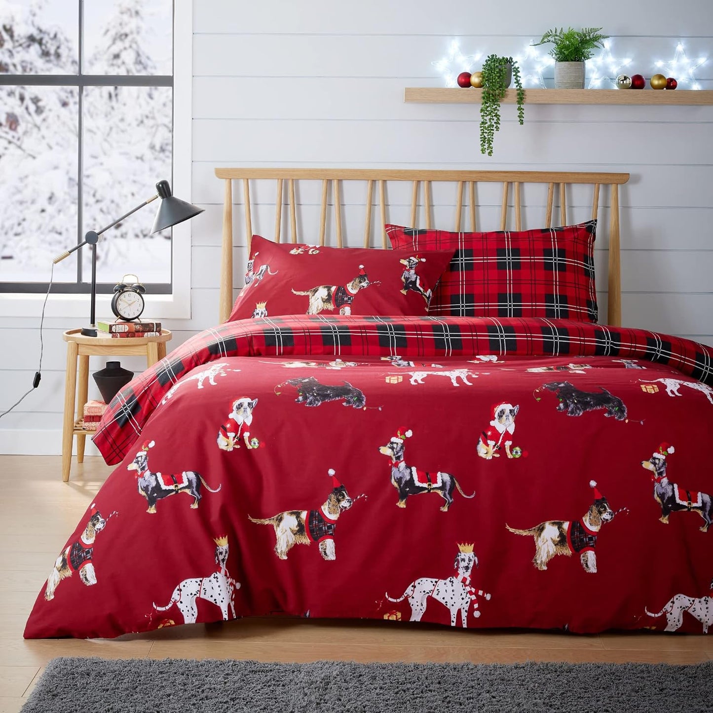Christmas Dogs Duvet Cover Set Puppies White Grey Reversible Super Soft Easy Care Cute Animal Print Quilt Bedding Bed Sets with Pillowcase