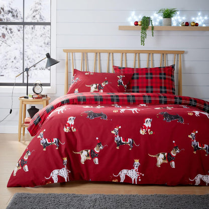 Christmas Dogs Duvet Cover Set Puppies White Grey Reversible Super Soft Easy Care Cute Animal Print Quilt Bedding Bed Sets with Pillowcase