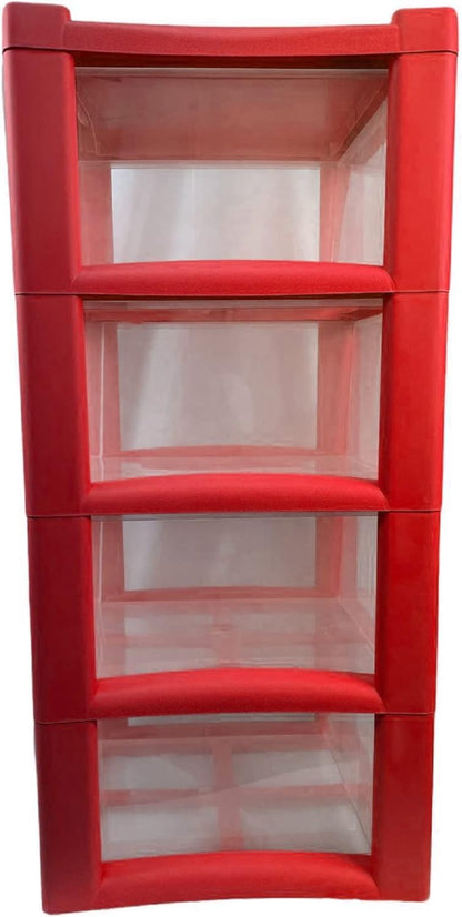 4 Drawers Plastic Storage Tower Unit Organizer Home Office School Desktop Clear Storage Chest for Clothes Toys Art Supplies Stationary Shoes