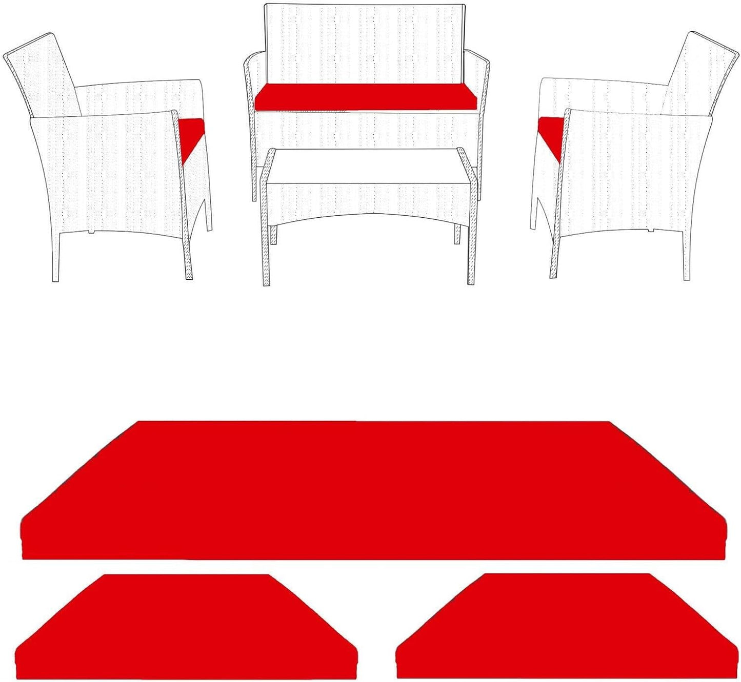 Waterproof Replacement Cushion Set for Rattan Chairs 3pc with Zipper Cover Durable, Easy Clean Seat Pads for Indoor/Outdoor Garden, Patio, Dining Room, Office Chairs & Sofas Water Repellent Polyester, Comfy Seat Pads, Replacement Bundle, Removable Cover