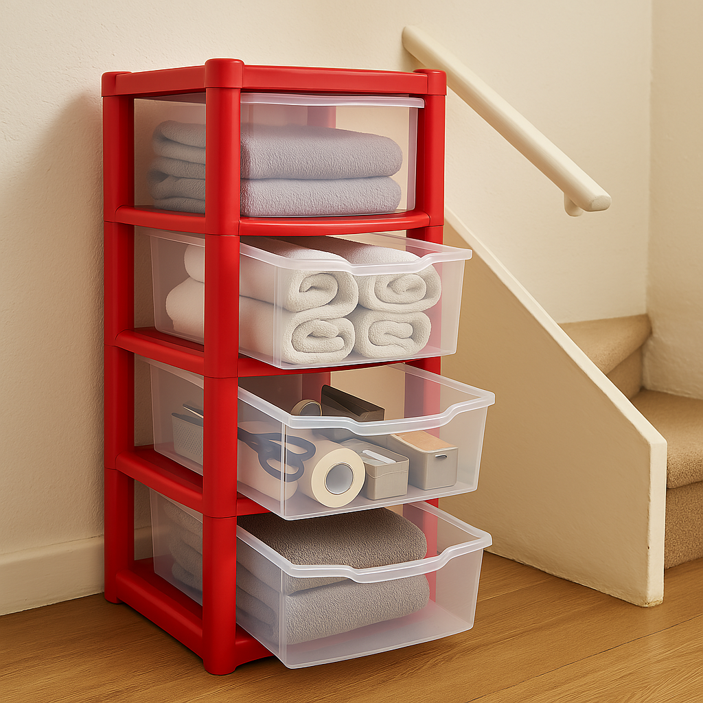 4 Drawers Plastic Storage Tower Unit Organizer Home Office School Desktop Clear Storage Chest for Clothes Toys Art Supplies Stationary Shoes