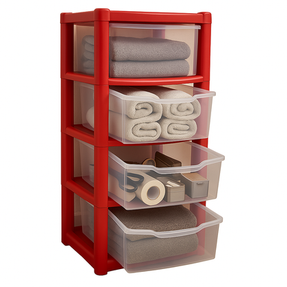 4 Drawers Plastic Storage Tower Unit Organizer Home Office School Desktop Clear Storage Chest for Clothes Toys Art Supplies Stationary Shoes