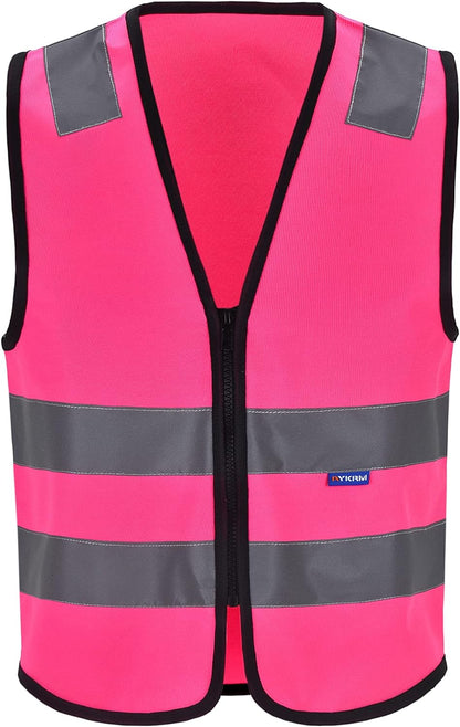 Zipped High Visibility Hi Viz Vest Waistcoat high vis Safety hi vis vest For Men's and Women's Lightweight and Comfortable Safety Vests, Standard Size Reflective Safety Vest(XXS-XXL)