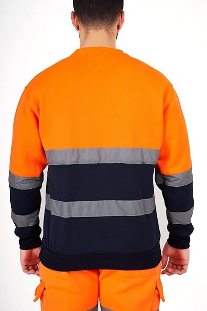 Men’s Hi Vis Work Safety Fleece Jumpers Two Tone Crew Neck Sweatshirt Security Workwear Pullover Top