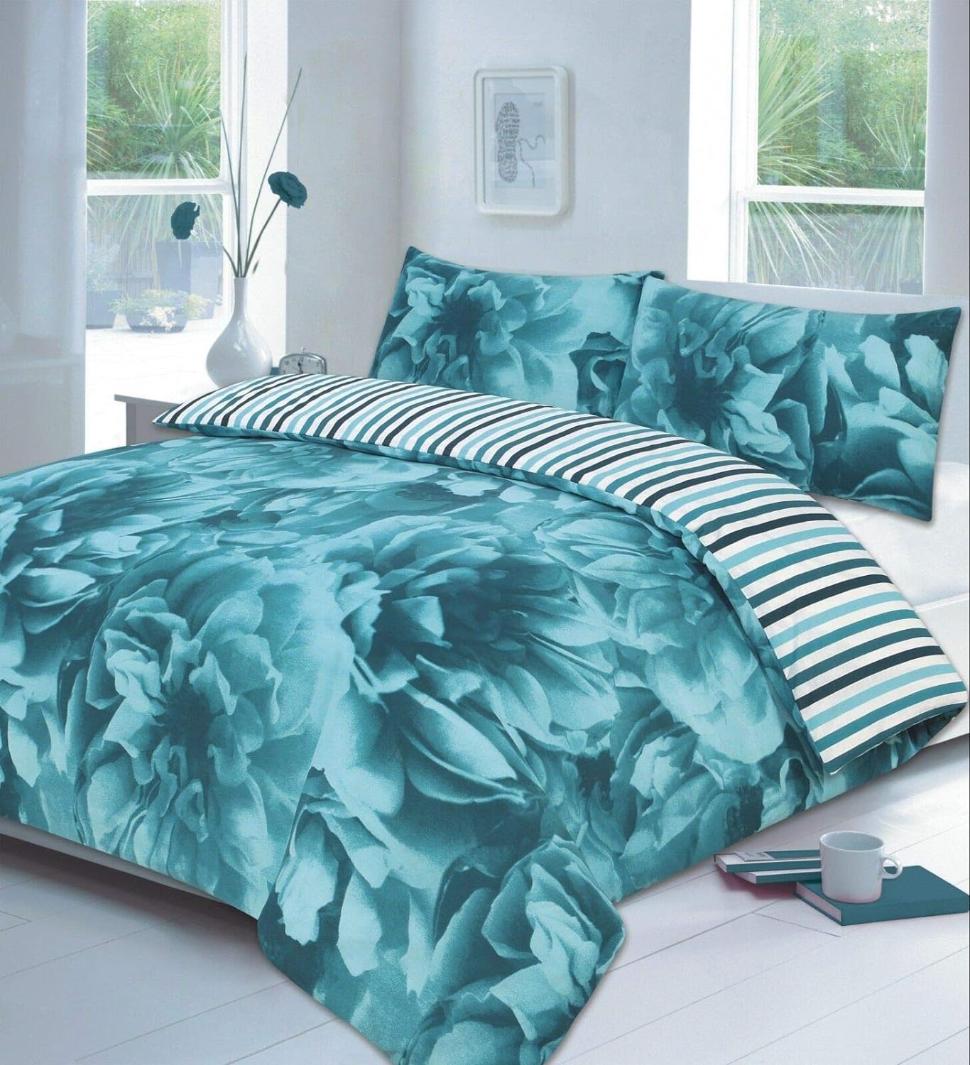 Rose Pattern Floral Luxurious Modern Style Duvet Cover Sets Reversible Bedding Sets