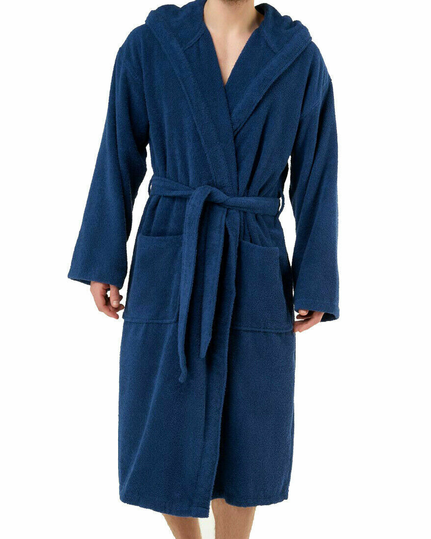 Mens Womens Hooded Bathrobe 100% Soft Cotton Terry Towelling Dressing Gown House Coat