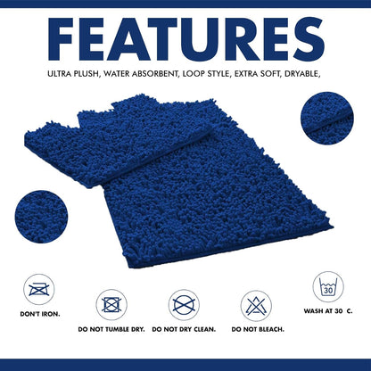 2 Piece Loop Bath Mats for Bathroom - Non Slip Chenille Bath Mat Set Rugs, Extra Soft with Water Absorbent Pedestal Bathmat Shower Toilet Mat