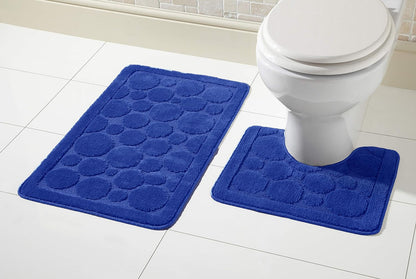 Cali Bubbles 2 Piece Bath Mat & Pedestal Set Non Slip Soft Absorbent Toilet Bathroom Mats Sets