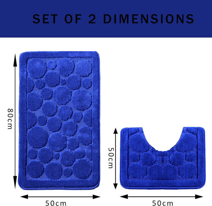 Cali Bubbles 2 Piece Bath Mat & Pedestal Set Non Slip Soft Absorbent Toilet Bathroom Mats Sets