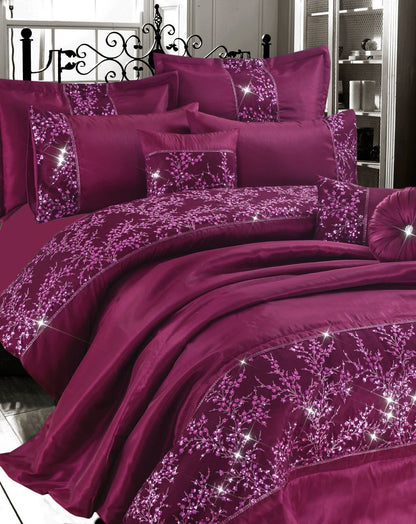 GIGI Embroidered Lace Duvet Cover Diamante Silk Satin Bedspread Quilt Bed Sets