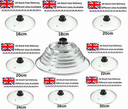 Glass Lids Saucepan Wok Casserole Frying Pan Lid 16 18 20 22 24 26 28 30 32 34cm