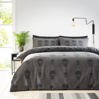 REVERSIBLE BLACK SKULL DUVET Quilt Cover Bedding with Pillowcase Set Double King Size