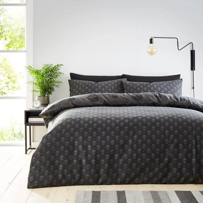 REVERSIBLE BLACK SKULL DUVET Quilt Cover Bedding with Pillowcase Set Double King Size