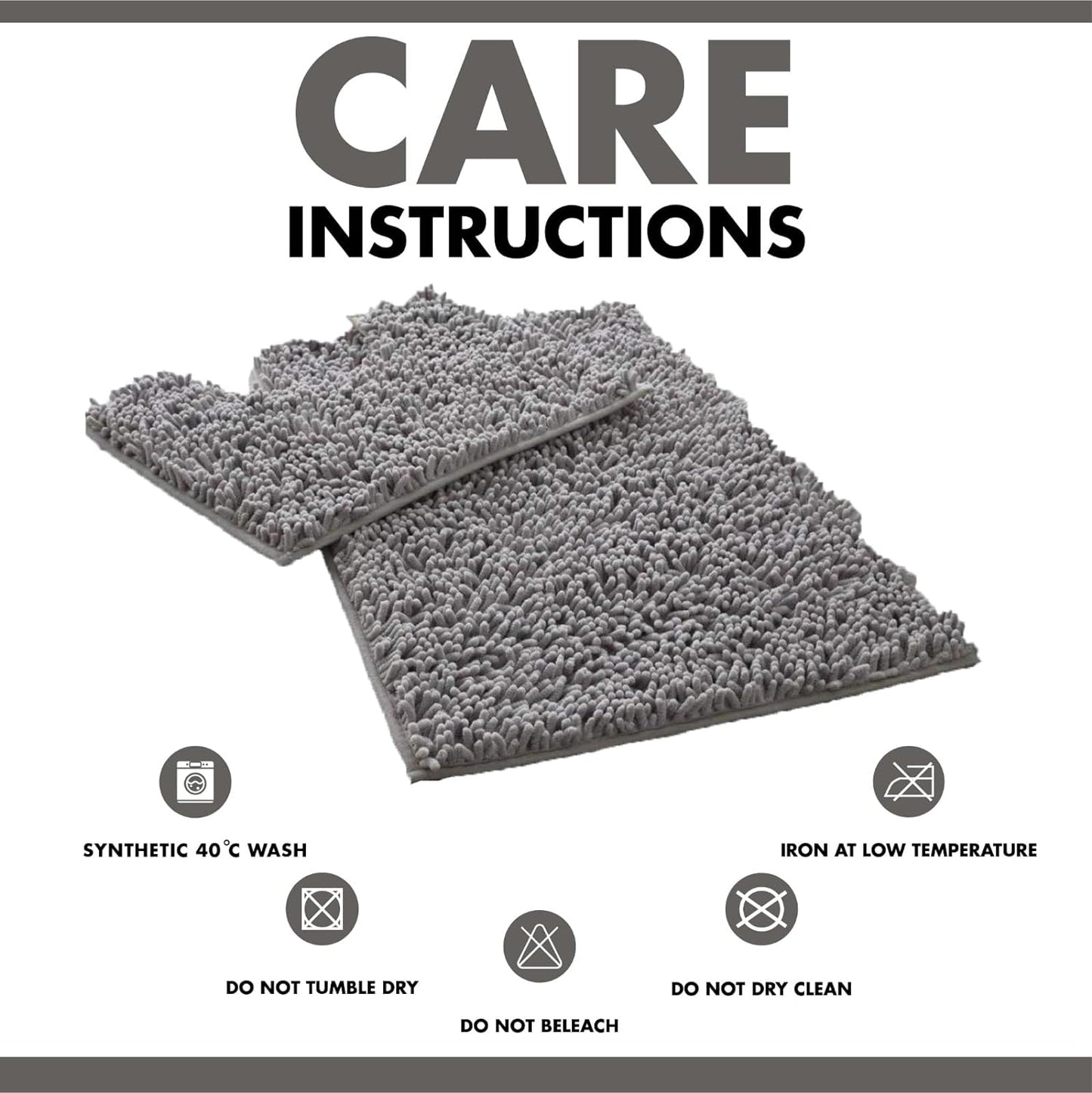 2 Piece Loop Bath Mats for Bathroom - Non Slip Chenille Bath Mat Set Rugs, Extra Soft with Water Absorbent Pedestal Bathmat Shower Toilet Mat