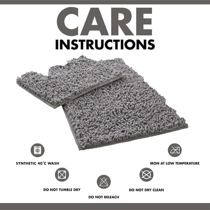 2 Piece Loop Bath Mats for Bathroom - Non Slip Chenille Bath Mat Set Rugs, Extra Soft with Water Absorbent Pedestal Bathmat Shower Toilet Mat