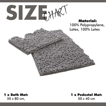 2 Piece Loop Bath Mats for Bathroom - Non Slip Chenille Bath Mat Set Rugs, Extra Soft with Water Absorbent Pedestal Bathmat Shower Toilet Mat