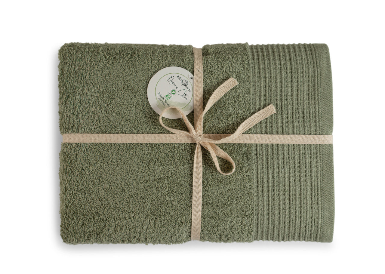 Sage Green 100% Pure Organic Cotton Bath Towel folded 630 GSM