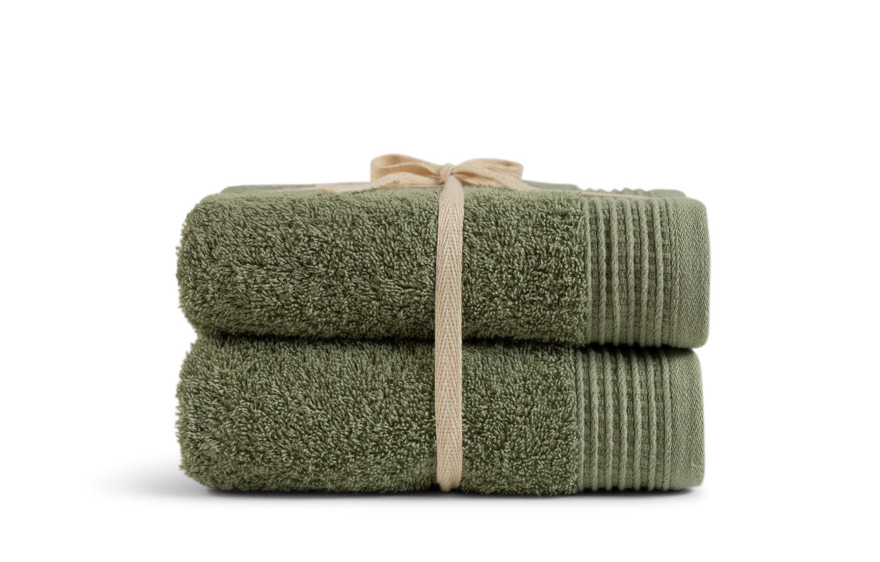 Sage Green 100% Pure Organic Cotton Hand Towel gift ribboned 630 GSM
