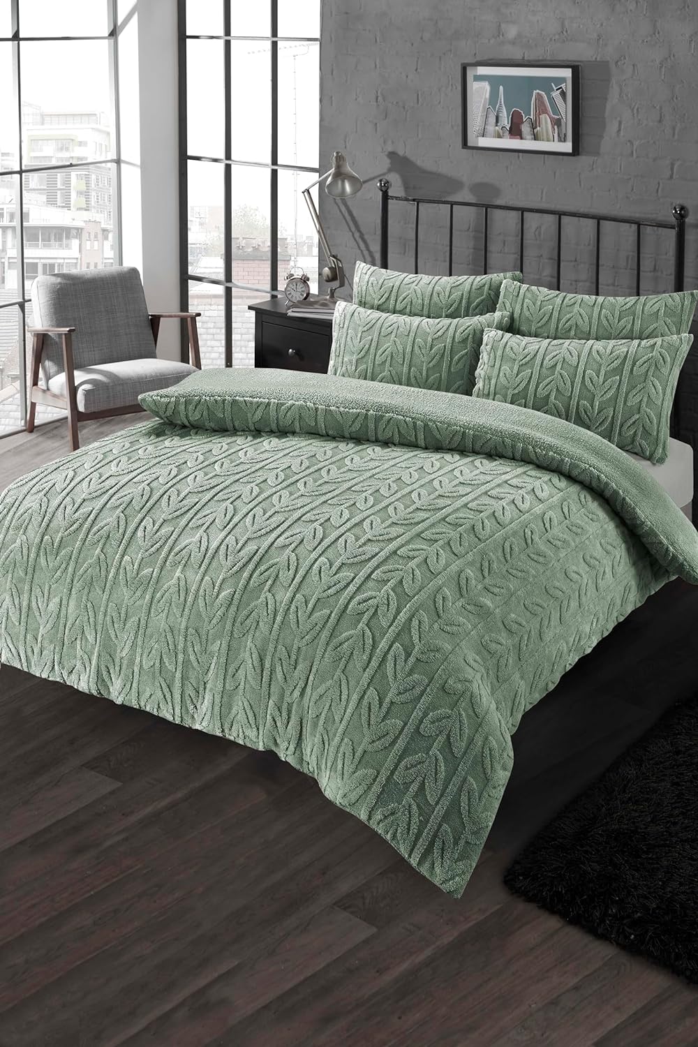 Teddy Fleece Duvet Cover Leaf Super Soft Warm Bedding Set