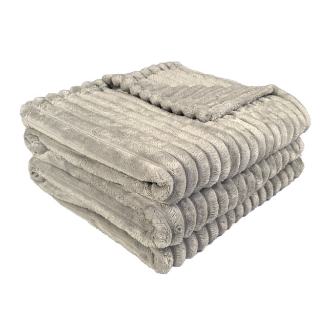 Ribbed Throws Fleece Blanket Chunky Cord Faux Fur Large Size Sofa Bed Corded