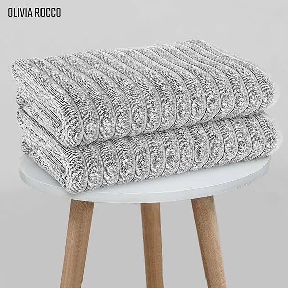 Pack of 2 Jumbo Ribbed Bath Sheet Bathroom Large Bath Towel Highly Absorbent Quick Dry Super Soft 100% Cotton Extra Large Bath Sheets