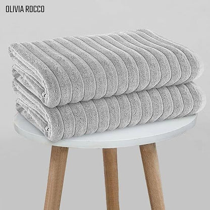 Pack of 2 Jumbo Ribbed Bath Sheet Bathroom Large Bath Towel Highly Absorbent Quick Dry Super Soft 100% Cotton Extra Large Bath Sheets