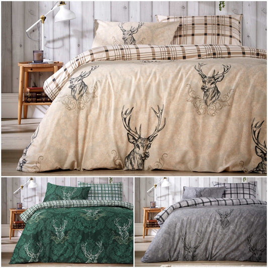 Highland Stag Reversible Duvet Cover Quilt Bedding 3 Pcs Set With Matching Pillowcase Polycotton