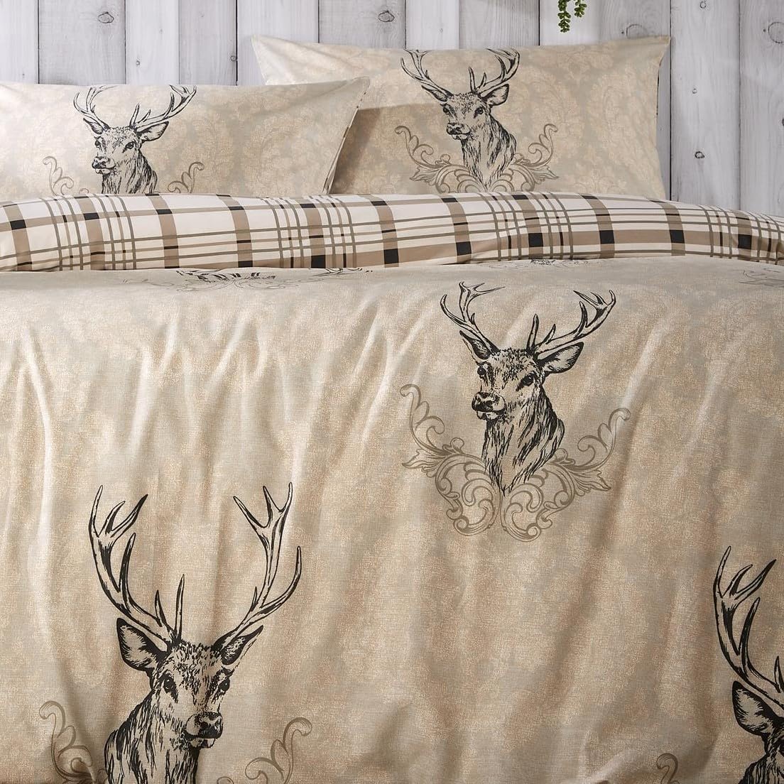 Highland Stag Reversible Duvet Cover Quilt Bedding 3 Pcs Set With Matching Pillowcase Polycotton