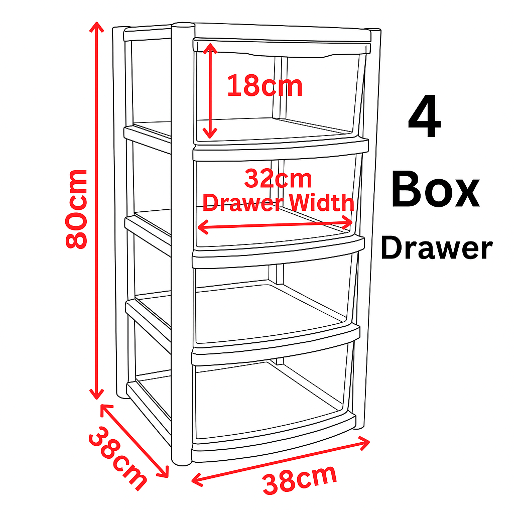 4 Drawers Plastic Storage Tower Unit Organizer Home Office School Desktop Clear Storage Chest for Clothes Toys Art Supplies Stationary Shoes