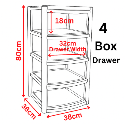 4 Drawers Plastic Storage Tower Unit Organizer Home Office School Desktop Clear Storage Chest for Clothes Toys Art Supplies Stationary Shoes