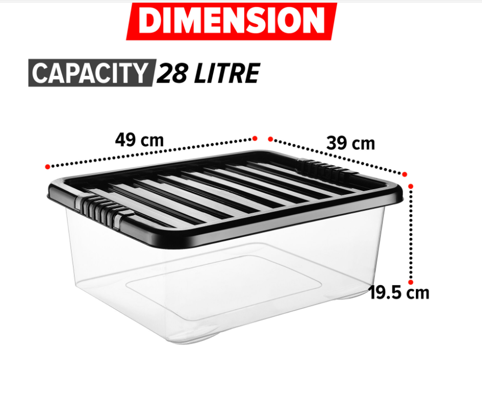 Plastic Storage Boxes Clear Box with Lid Office Stackable Containers 28L