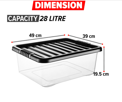 Plastic Storage Boxes Clear Box with Lid Office Stackable Containers 28L