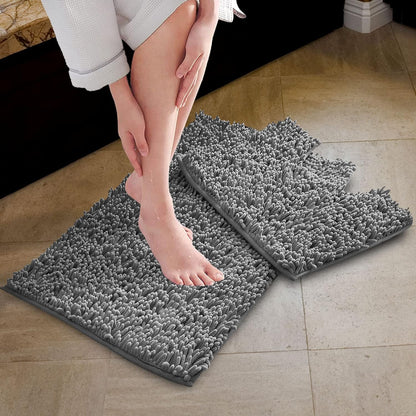 2 Piece Loop Bath Mats for Bathroom - Non Slip Chenille Bath Mat Set Rugs, Extra Soft with Water Absorbent Pedestal Bathmat Shower Toilet Mat