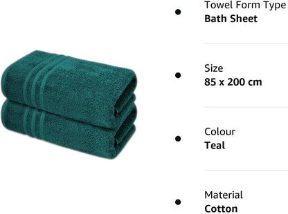 Pack of 2 Extra Large Jumbo Bath Sheets - Beach Towels 100% Cotton  Huge Size (85 x 200 cm)