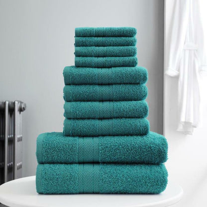 10-Piece Bale Set Bathroom Towels  4x Hand, 4x face Cloths, 2x Bath Towels 100% Cotton Quick Dry Soft Absorbent