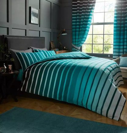 Oscar Stripe Duvet Quilt Cover & Pillow Case Bedding Set Grey Purple Teal