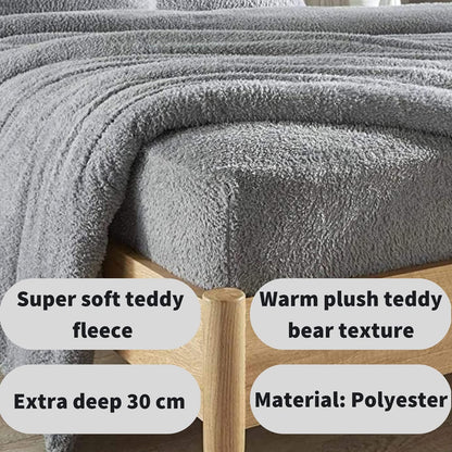 SUPER SOFT TEDDY BEAR FUR SHERPA CUDDLY COSY WARM EXTRA DEEP FLEECE FITTED SHEET BEDDING BED LINEN