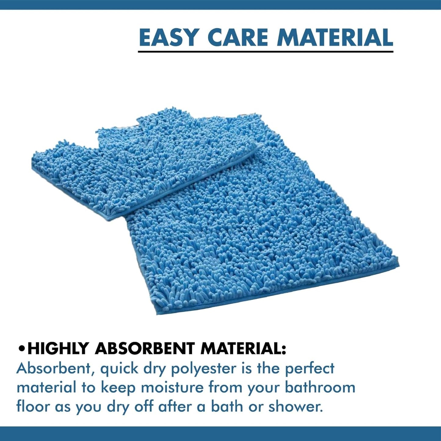 2 Piece Loop Bath Mats for Bathroom - Non Slip Chenille Bath Mat Set Rugs, Extra Soft with Water Absorbent Pedestal Bathmat Shower Toilet Mat