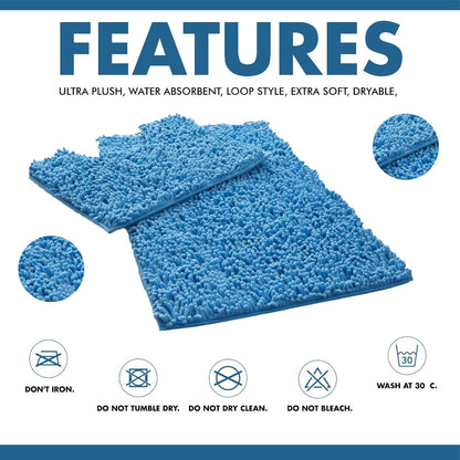 2 Piece Loop Bath Mats for Bathroom - Non Slip Chenille Bath Mat Set Rugs, Extra Soft with Water Absorbent Pedestal Bathmat Shower Toilet Mat