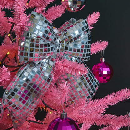 Set of 4 silver disco ball bows Christmas tree styling glam