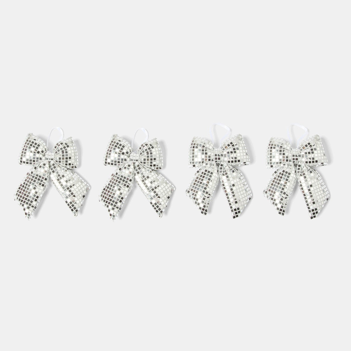Silver mirrored bow on gift display - party Christmas decor