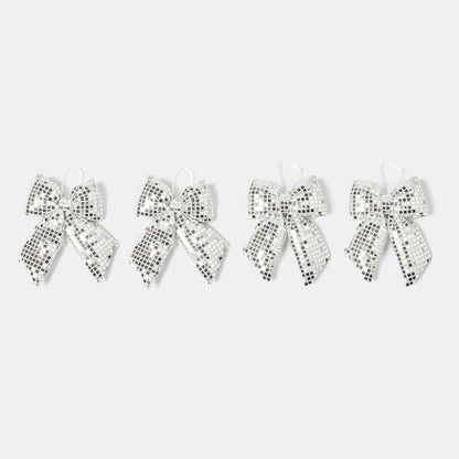 Silver mirrored bow on gift display - party Christmas decor