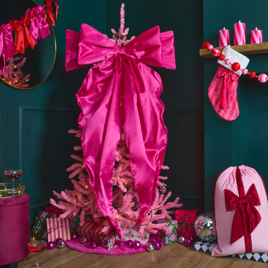 Hot pink satin Christmas tree bow oversized 81x135cm - Pinkmas statement decoration