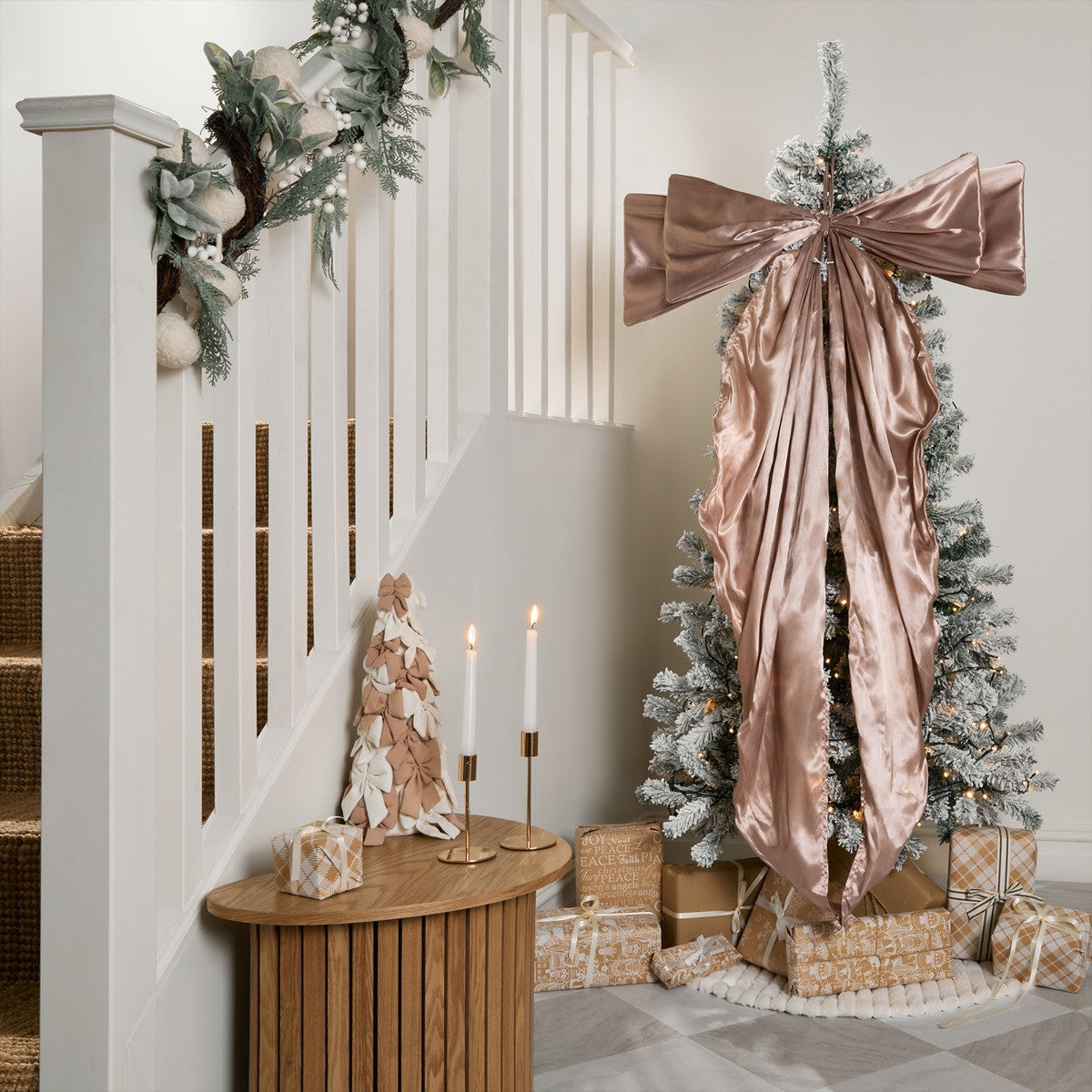 Natural satin Christmas tree bow oversized 81x135cm - statement festive decoration