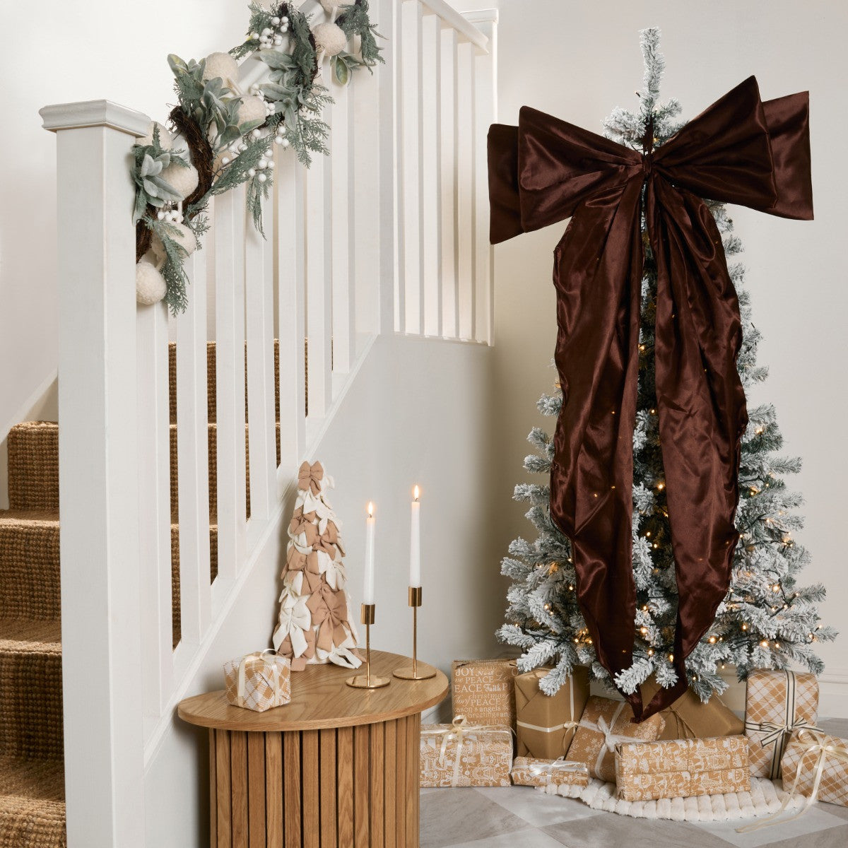 Chocolate satin Christmas tree bow oversized 81x135cm - statement festive decoration