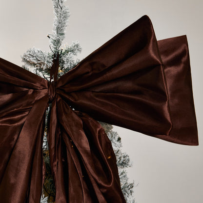 Brown satin tree bow styled on Christmas tree - luxury festive decor