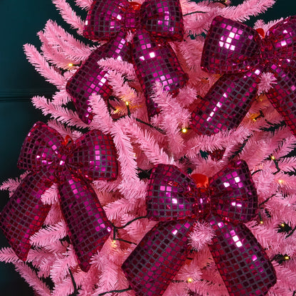 Hot pink disco ball bow 4 pack Christmas decorations - Pinkmas glam