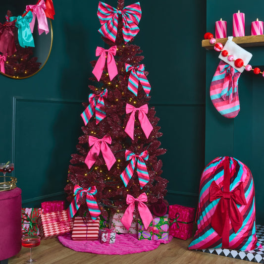 Striped bow Christmas tree topper multi 8 pack bow set - designer festive