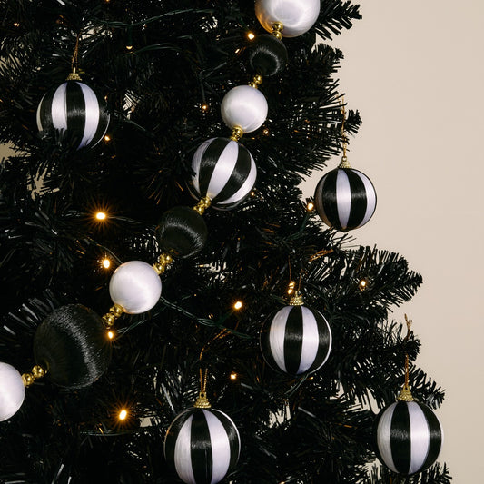 Monochrome striped baubles 8 pack garland set - modern Christmas tree decoration